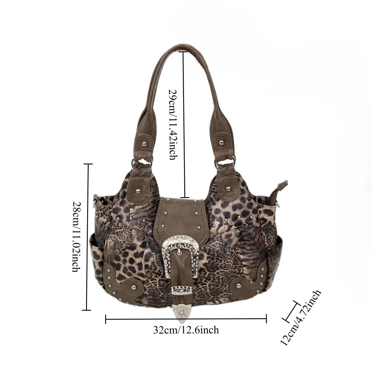 Y2K – sac fourre-tout en patchwork imprimé léopard pour fille épicée, personnalité de rue, avec plus
