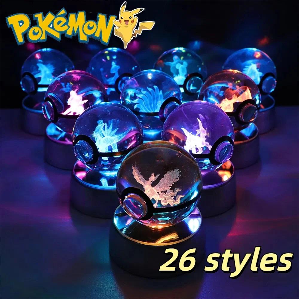 Boule de cristal Pokemon Pikachu Gengar Eevee Mewtwo Lacario, jeu d'anime Pokeball, Base de veilleus