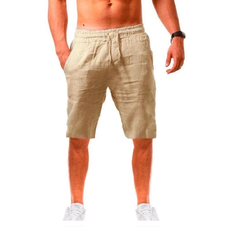Nouveaux hommes coton lin Shorts pantalon mâle été respirant couleur unie lin pantalon Fitness Stree