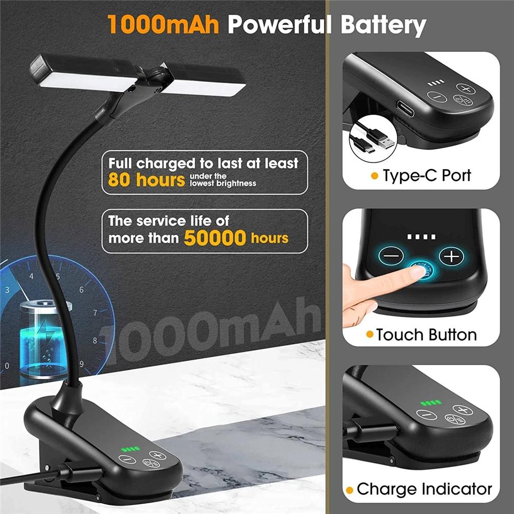 Lampe de lecture Rechargeable au lit, 2 LED réglables à clipser, lampe de lecture de livre Portable,