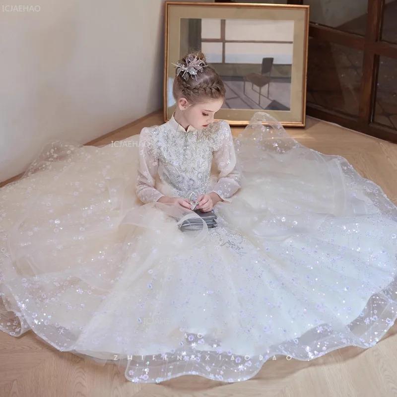 Robe de soirée pour filles, robe de mariée à fleurs, robes formelles de concours de princesse d'anni