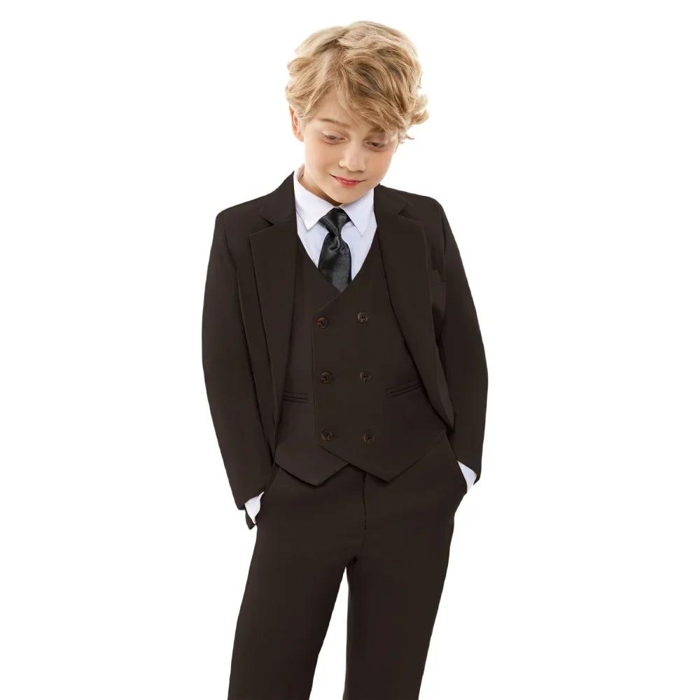 Ensemble de costume formel 4 pièces marron pour enfants, costume de cérémonie pour garçons, blazer c