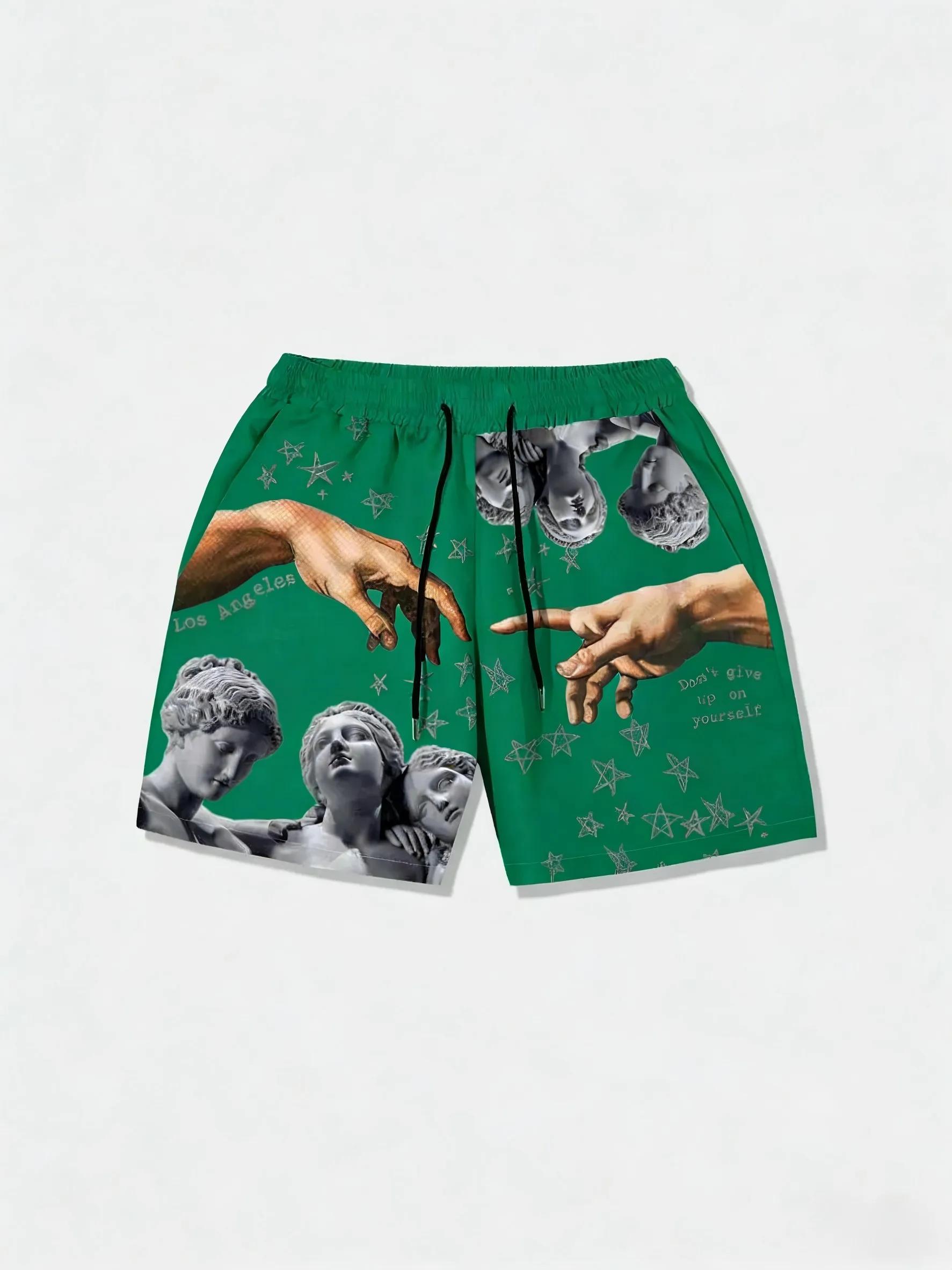 Shorts d'été pour hommes européens et américains, imprimé statue luxueux, confortables, respirants, 