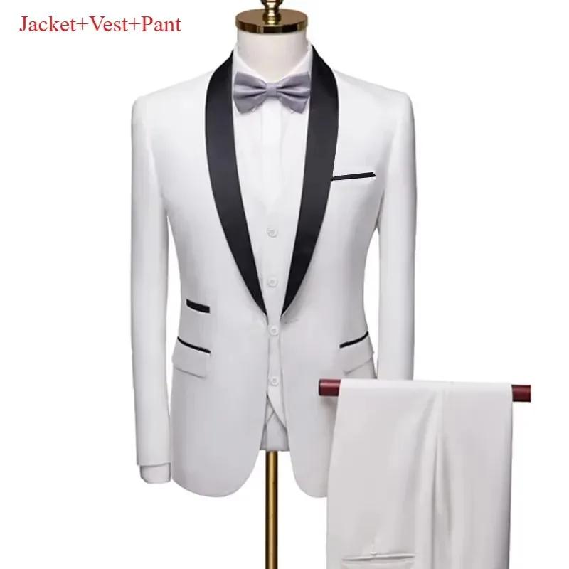 Ensemble de costume noir à revers pour hommes, manteau, gilet, pantalon/affaires pour garçons d'honn