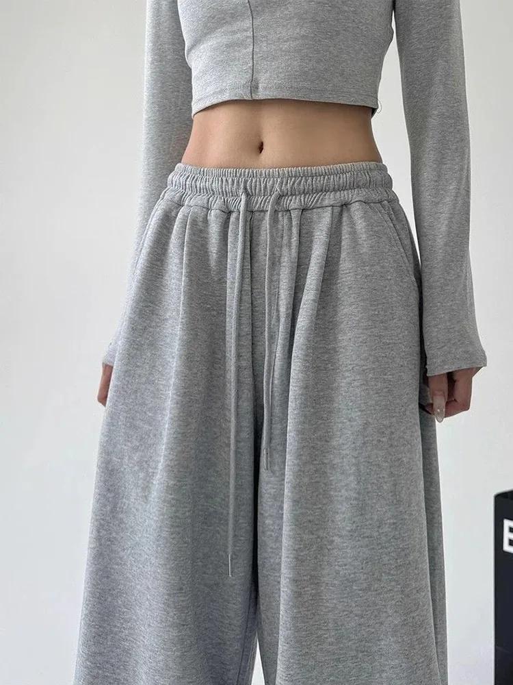 Pantalon de survêtement Y2K Harajuku à jambe large pour femme, streetwear ample et oversize gris, pa