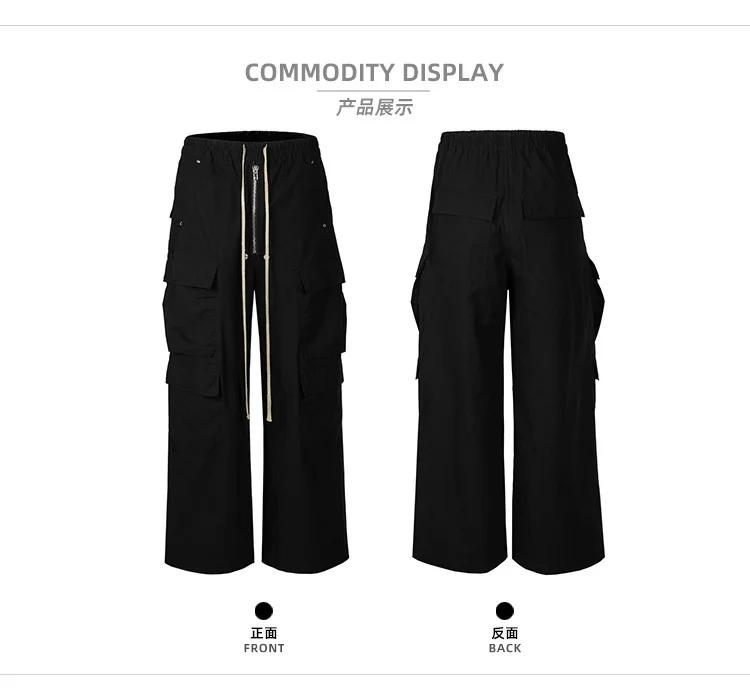 MIJKO jambe large cordon noir Cargo pantalon unisexe droit Baggy salopette décontractée hommes Stree
