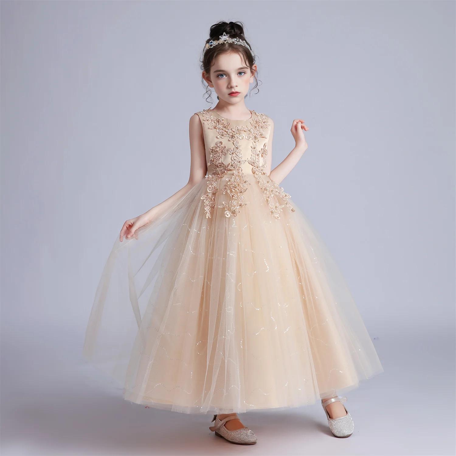 Robe princesse en dentelle pour fille - Tenue formelle soirée et mariage - Robe fleurie enfant BX683