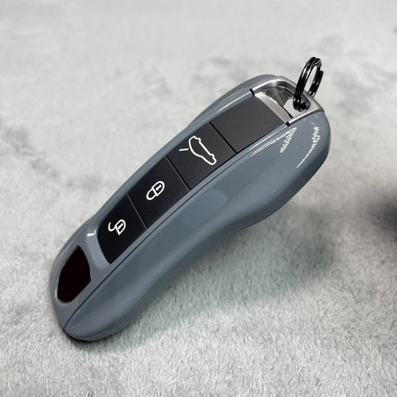 Étui à clés gris ciment pour Porsche 718 911 Panamera Cayenne Macan Boxster Cayman, coque de clé de 