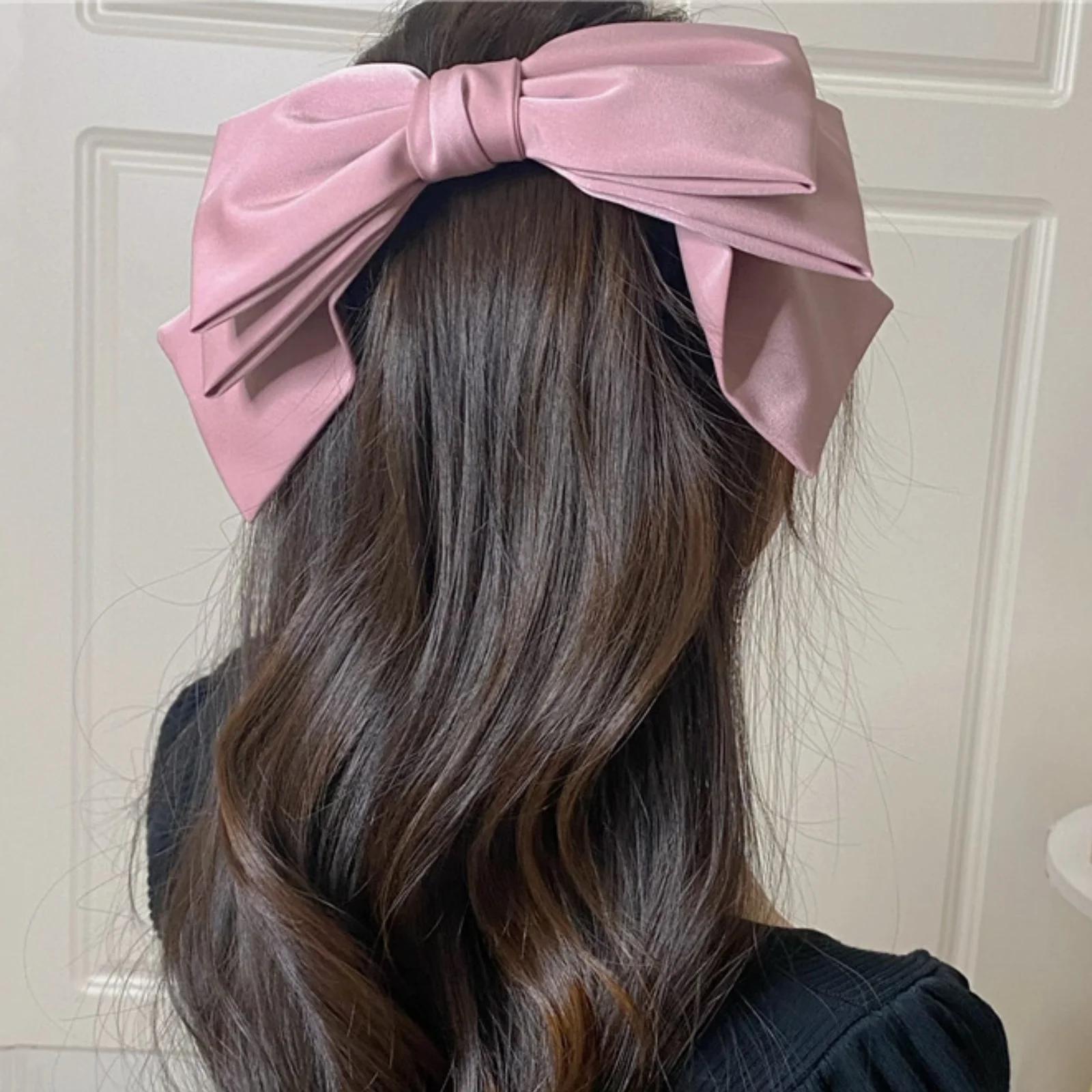 Grande pince à cheveux en Satin, nœuds pour filles et femmes, rose uni, noir, épingle à cheveux mult