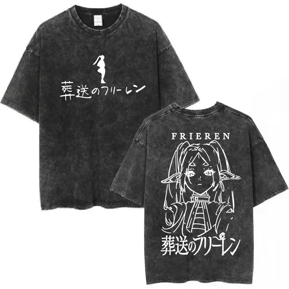T-shirt vintage délavé Anime Frieren: Beyond Journey's End, mode homme et femme, manches courtes, 10