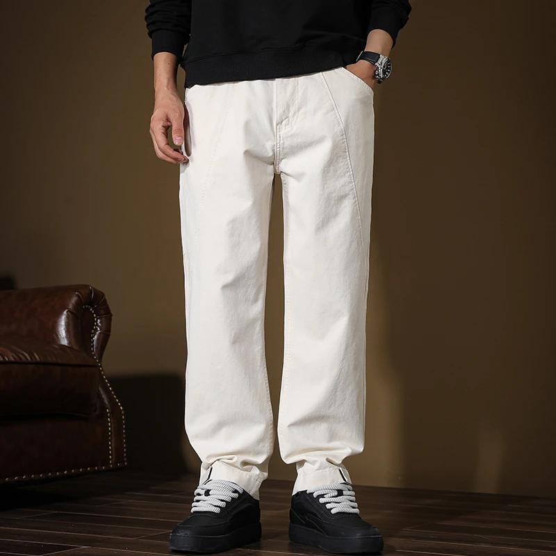 Pantalon drapé rétro américain blanc cassé pour homme, streetwear printemps/été, grande taille 40, p