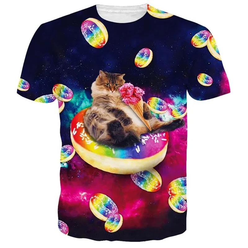 Été 3D impression drôle chats t-shirt hommes galaxie chat graphique à manches courtes personnalité d
