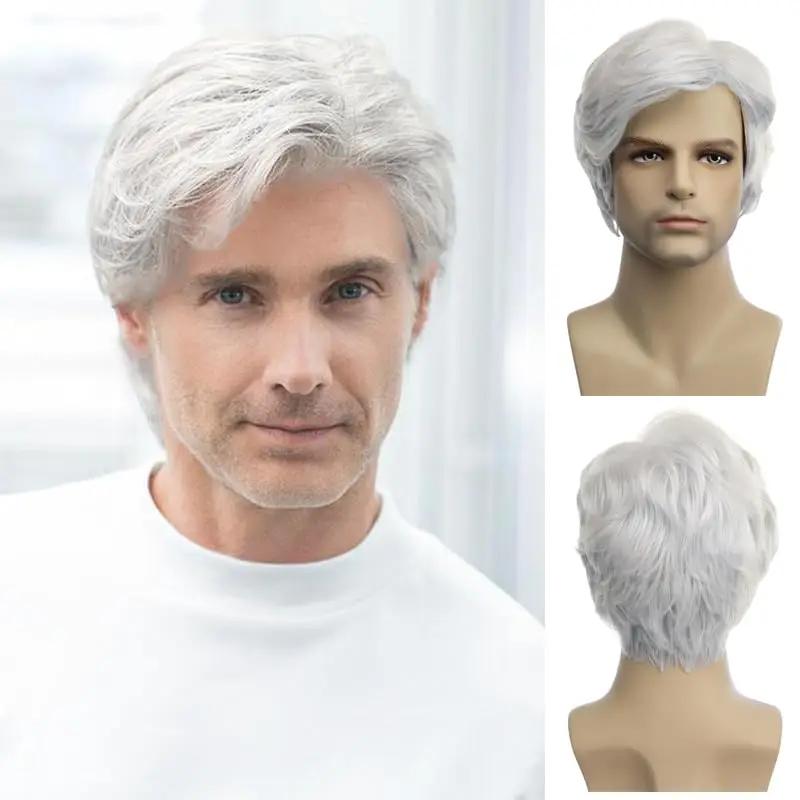 Perruque synthétique courte noire pour hommes, cheveux de remplacement complets en couches naturelle