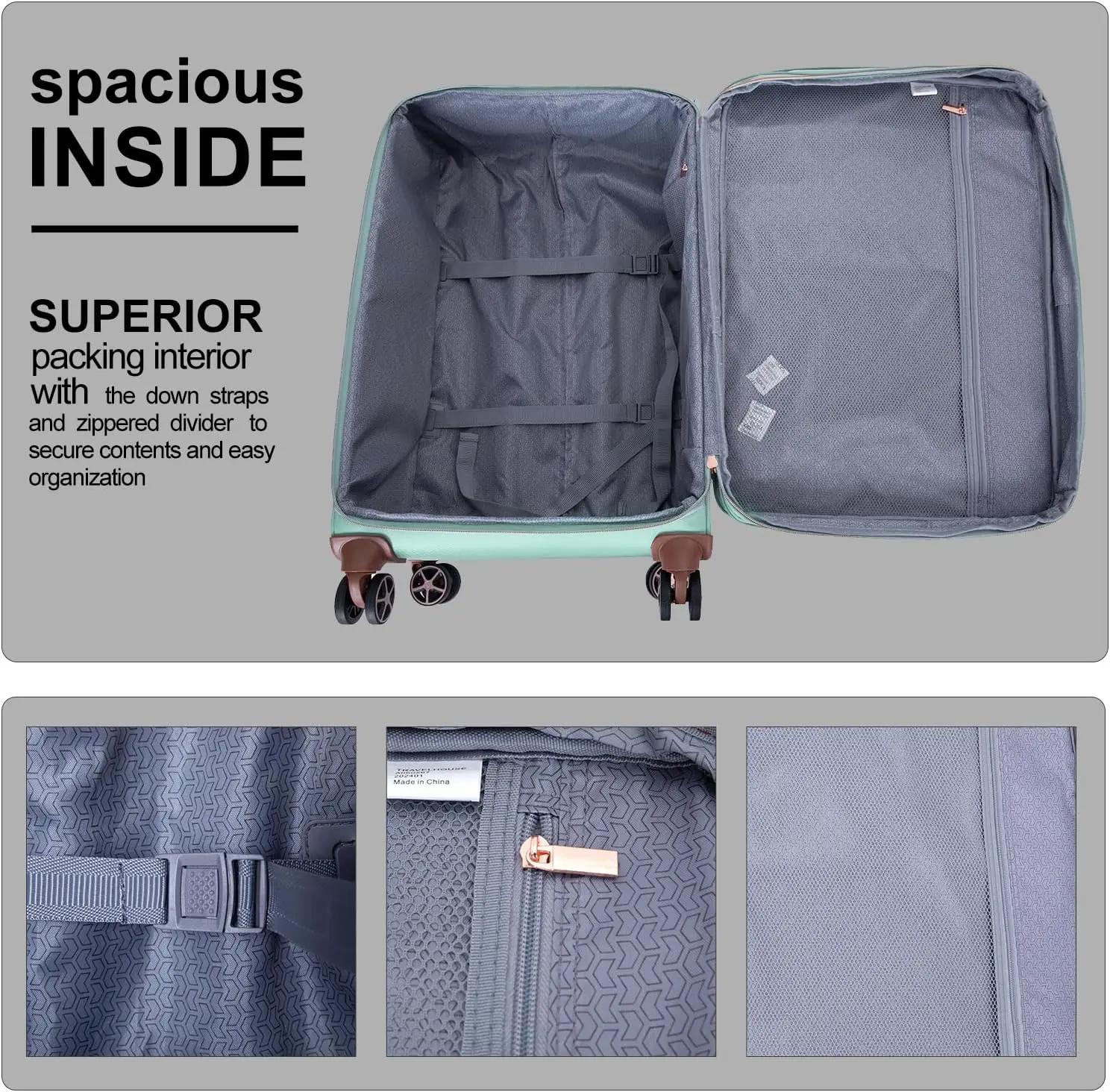 Travelhouse-Ensemble de bagages Softside, valise légère extensible, roues à double rotation, 4 pièce