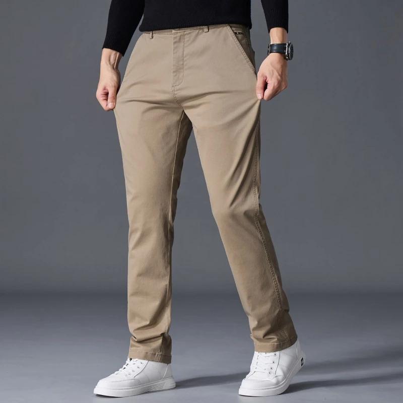 Pantalon en coton pour homme, coupe droite classique, élastique, couleur unie, décontracté, pour aff