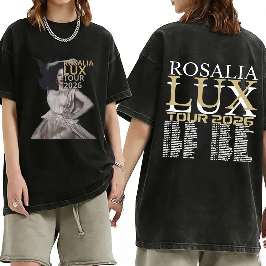 Rosalia Lux Tour Album 2025 Vintage lavé t-shirts hommes femmes décontracté surdimensionné coton T-s