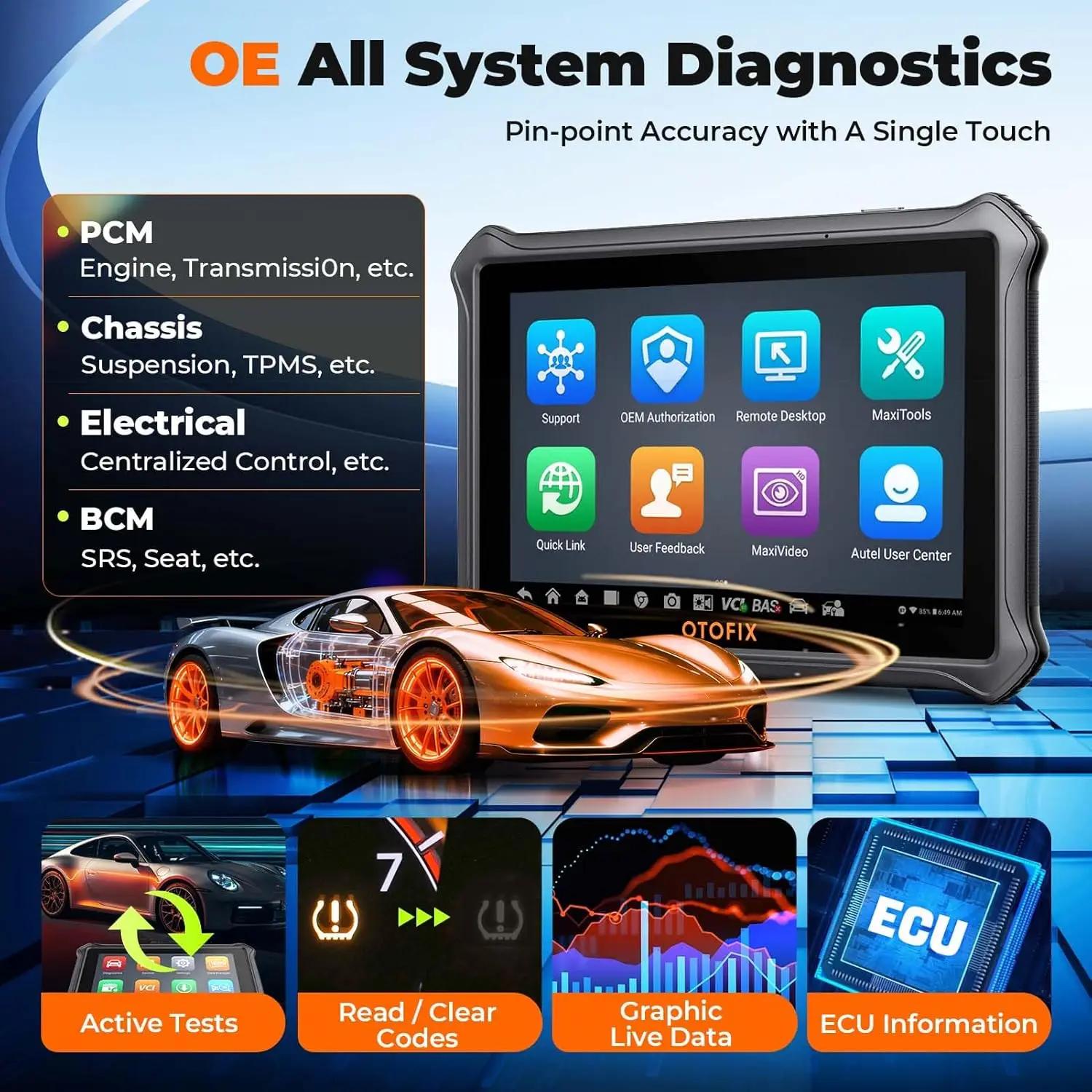 Scanner OBD2 automobile OTOFIX D1 Lite, mise à jour de 2 ans, contrôle bidirectionnel, outil de Diag