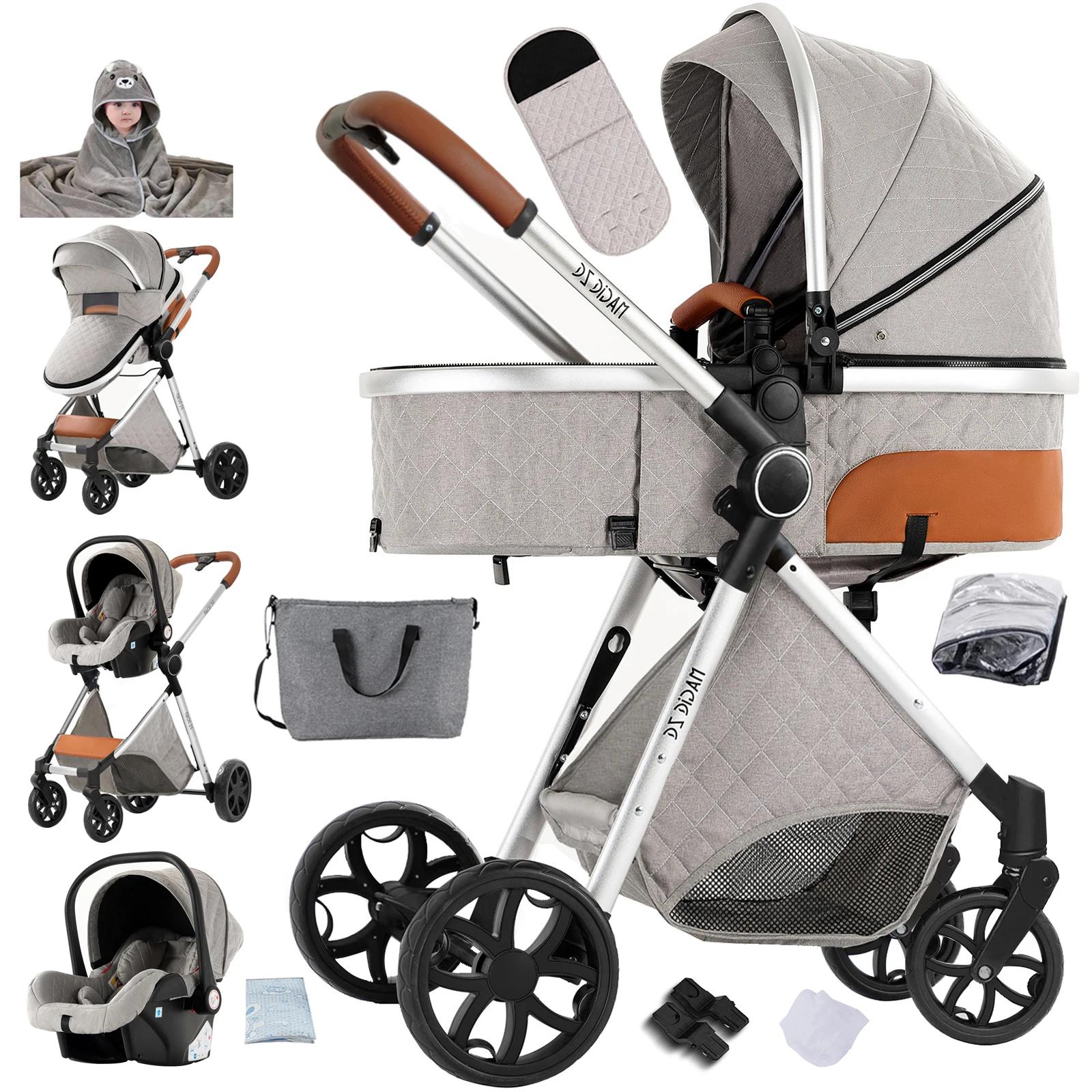 Poussette bébé polyvalente 3-en-1, design élégant avec siège auto sécurisé, nacelle confortable et p