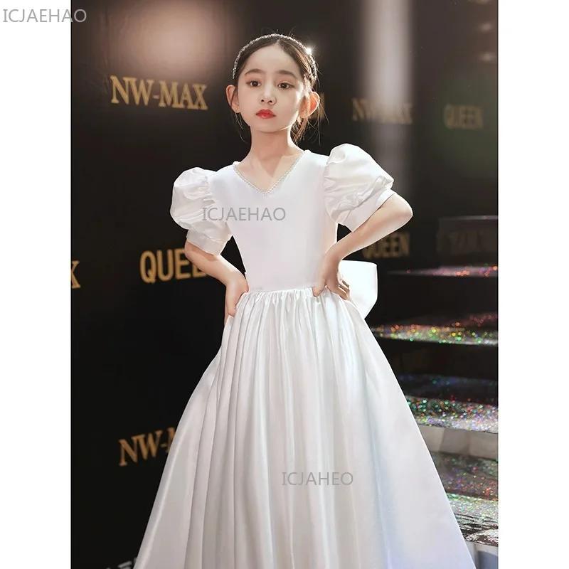 Nouvelle Robe de Cérémonie Blanche pour Filles, Style Français à Manches Bouffantes, pour Spectacle 