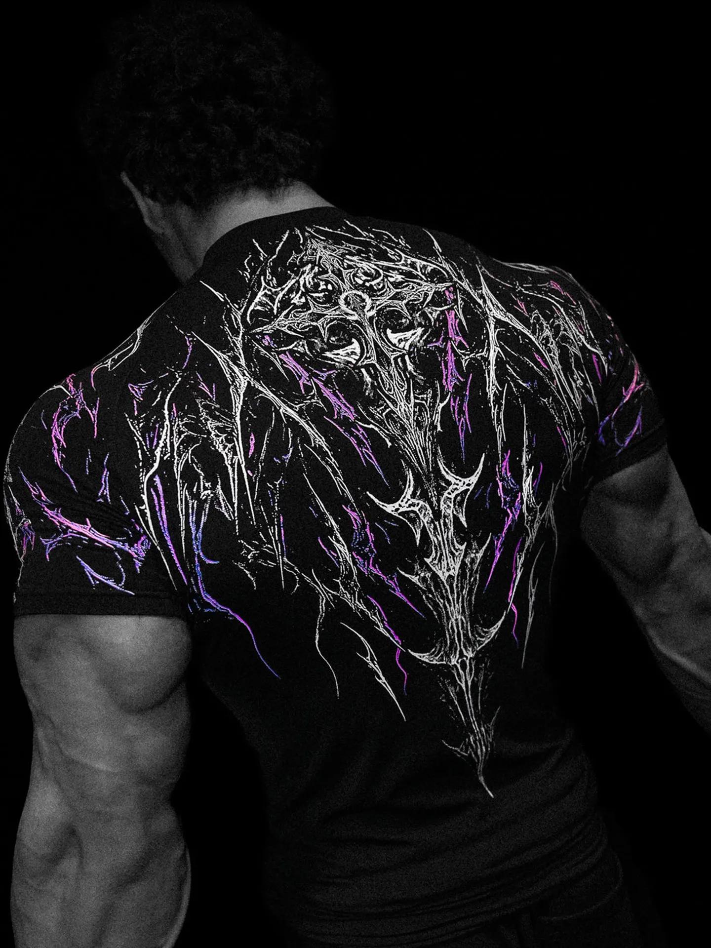 T-shirt de sport imprimé à compression à séchage rapide pour homme Dark Dragon Slayer, nouvelle coll