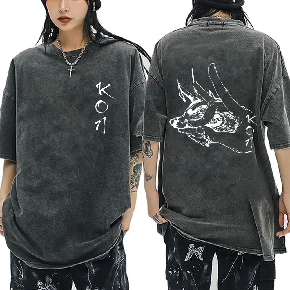 Anime tronçonneuse homme Vintage lavé T-shirt Hayakawa Aki invocation Kon Fox diable graphique T-shi
