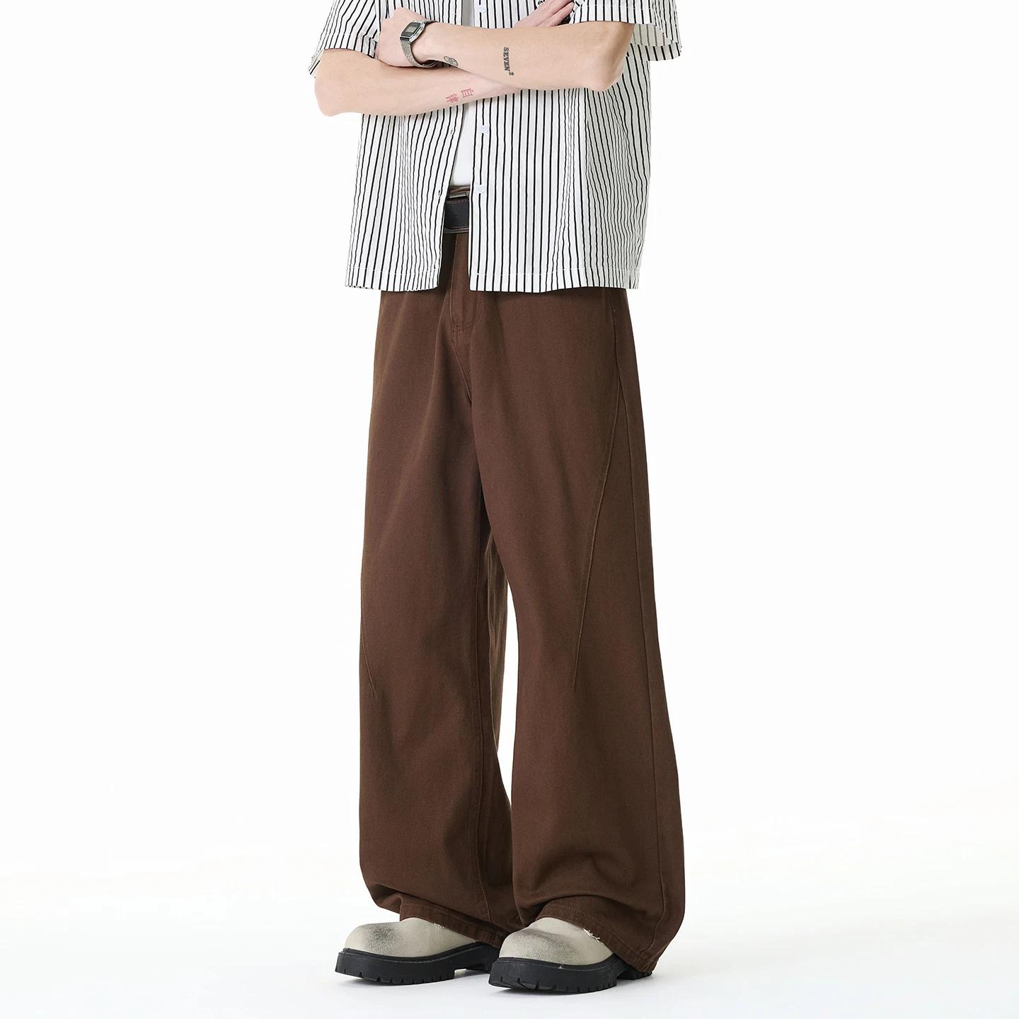 Jean en coton pour homme tendance printemps 2026, coupe large décontractée, longueur au sol, pantalo