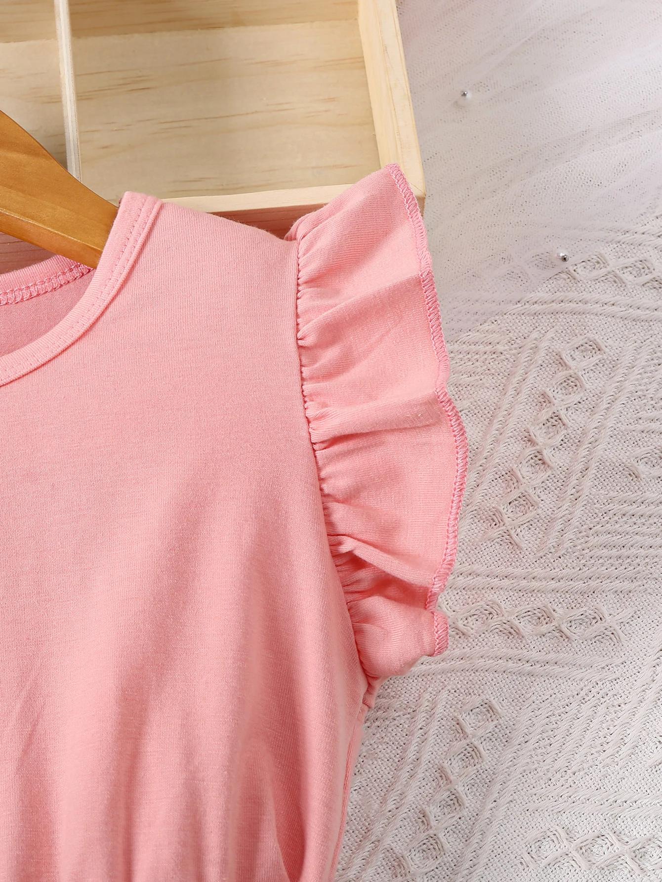 Robe décontractée à imprimé floral romantique pour fille, avec bords à volants et petites manches vo