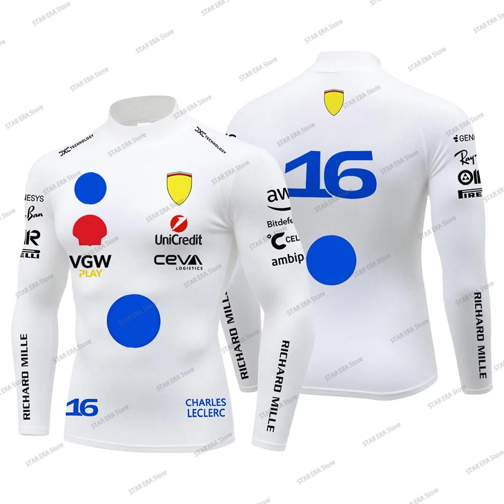T-shirt de compression de course Charles Leclerc 16 pour hommes, Hamilton 44, col montant, manches l