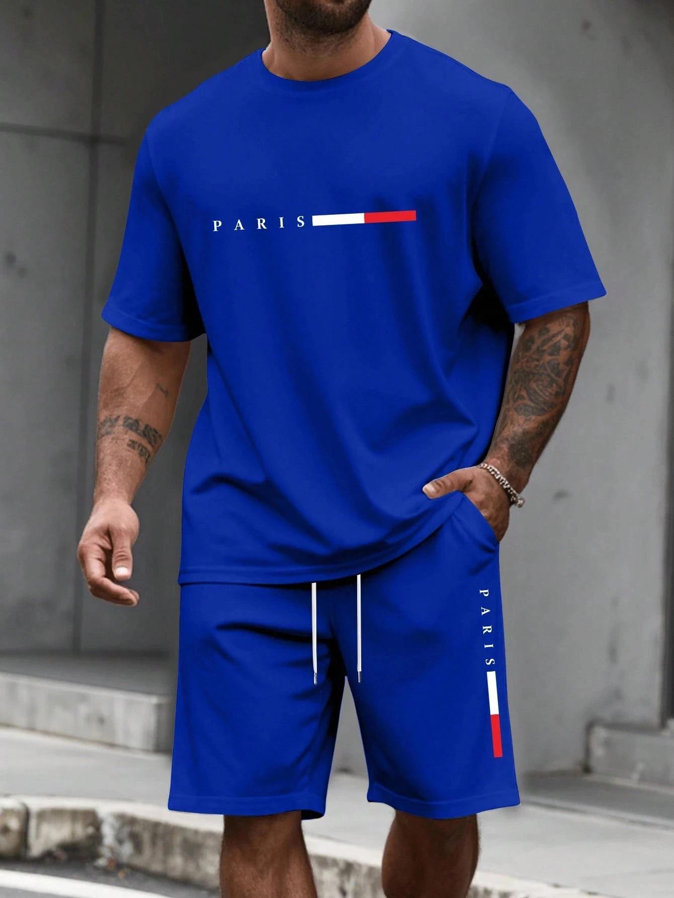 Ensemble de sport décontracté d'été pour hommes : T-shirt à col rond à manches courtes et short de s