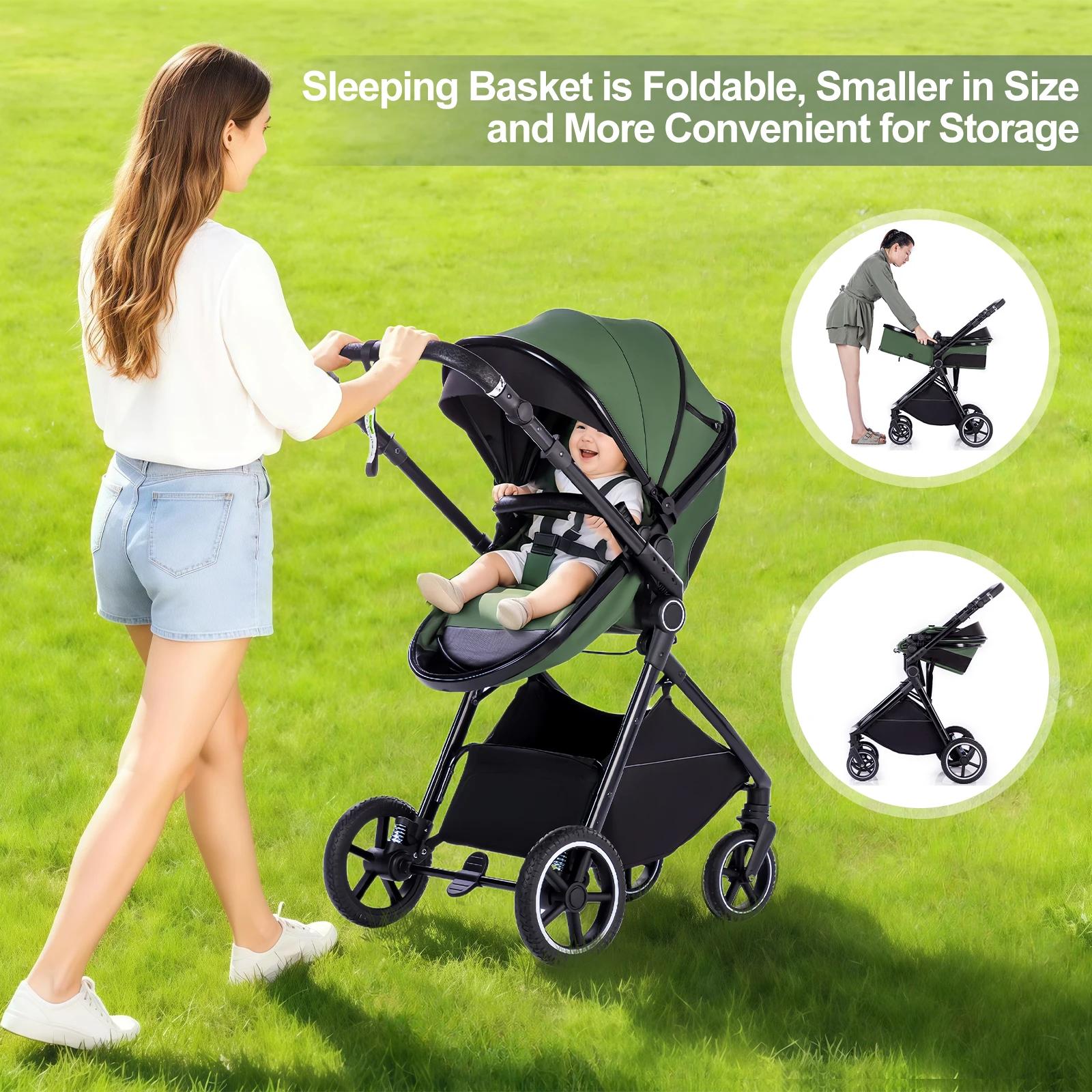 Poussette bébé luxueuse 3 en 1, portable, pliable, légère, pour nouveau-nés, convertible