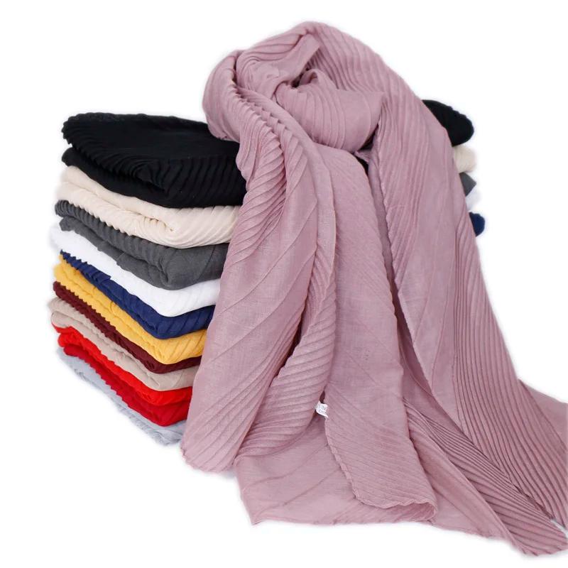 Écharpe plissée en coton pour femme, voile musulman, châle rond déformable, hijab islamique, grande 