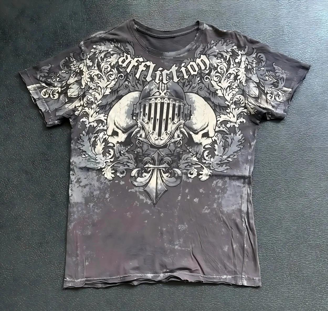 T-shirt d'été pour hommes européens et américains, nouveau modèle, imprimé crâne gothique, doux et r