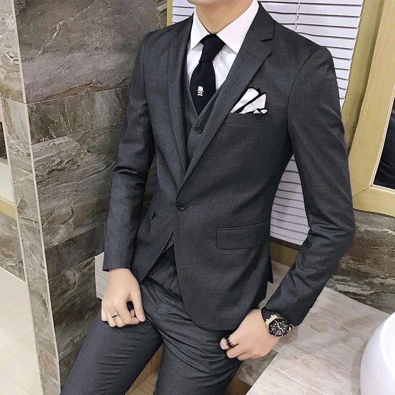 Homme élégant imbibé (Blazer + Gla+ Pantalon) Mode masculine Version coréenne d'affaires Coupe couve