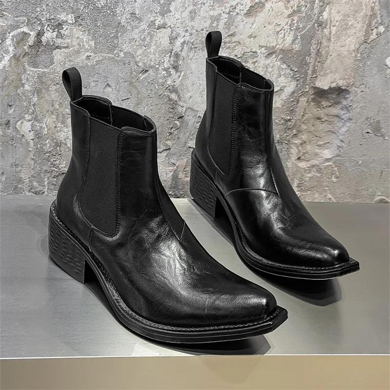 Grande taille hommes mode hip hop rock haute chelsea bottes noir marron bout pointu chaussures cowbo