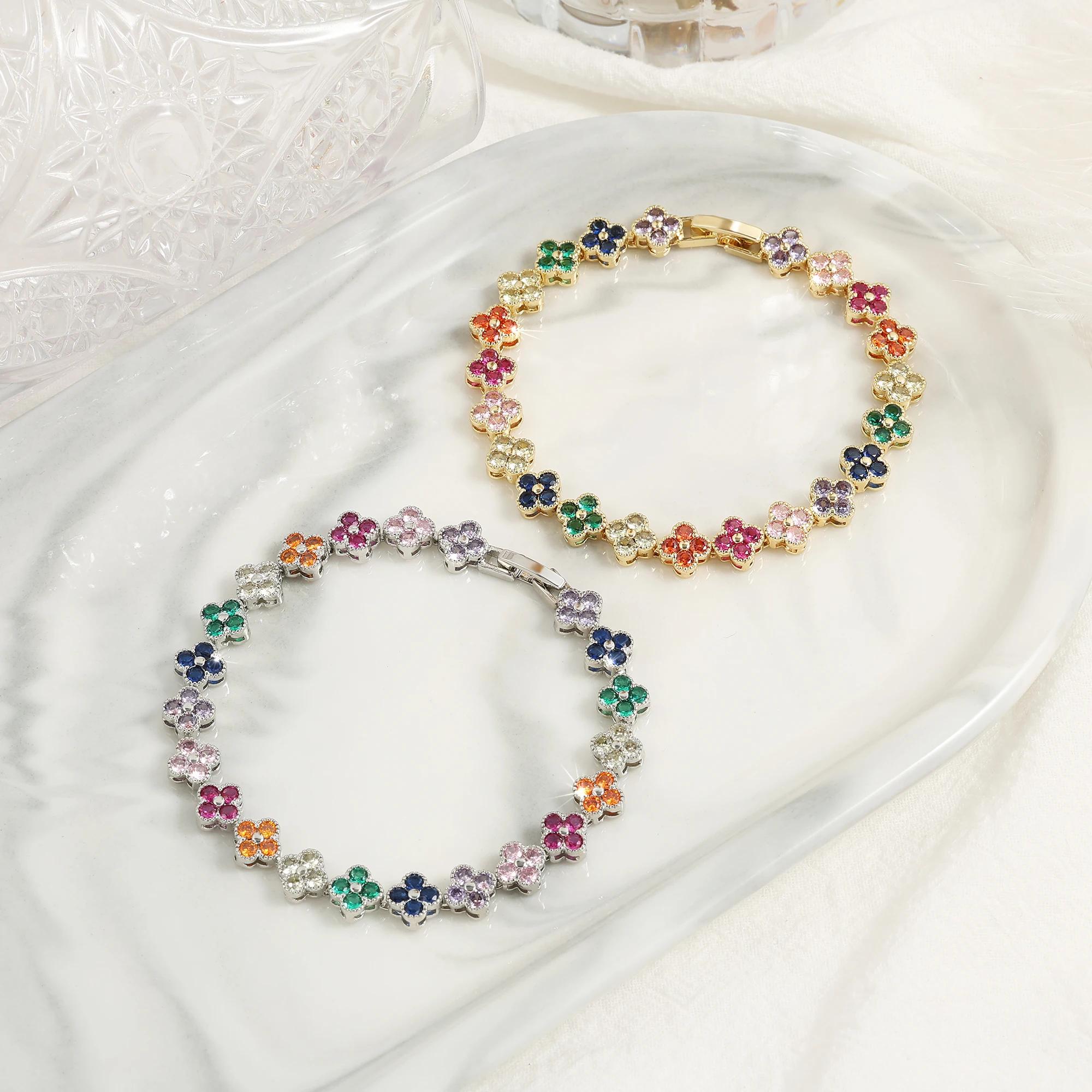 ZAKOL – bracelets coréens à fleurs en Zircon coloré aléatoire pour femmes, bijoux Dopamine pour fill