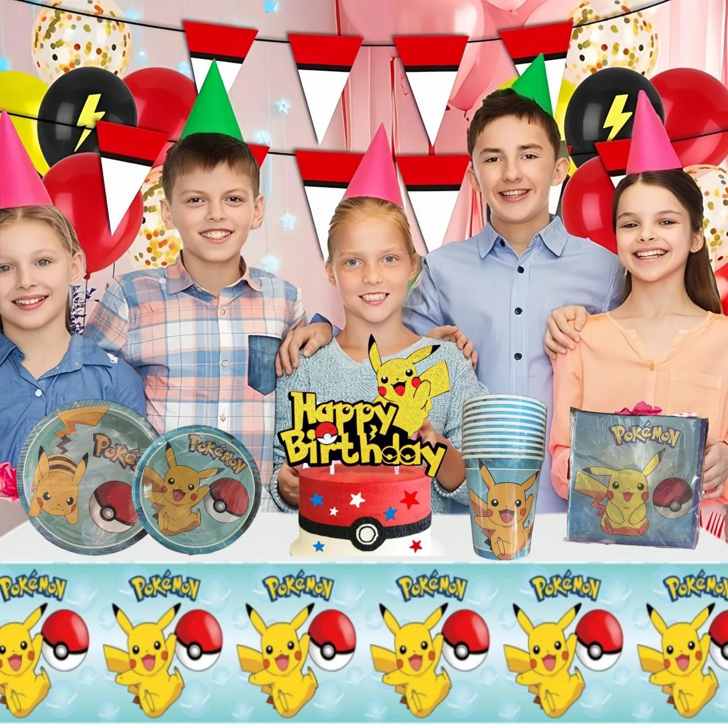 Décoration Pokemon fête d'anniversaire chapeaux Pikachu vaisselle jetable nappe tasse assiette servi