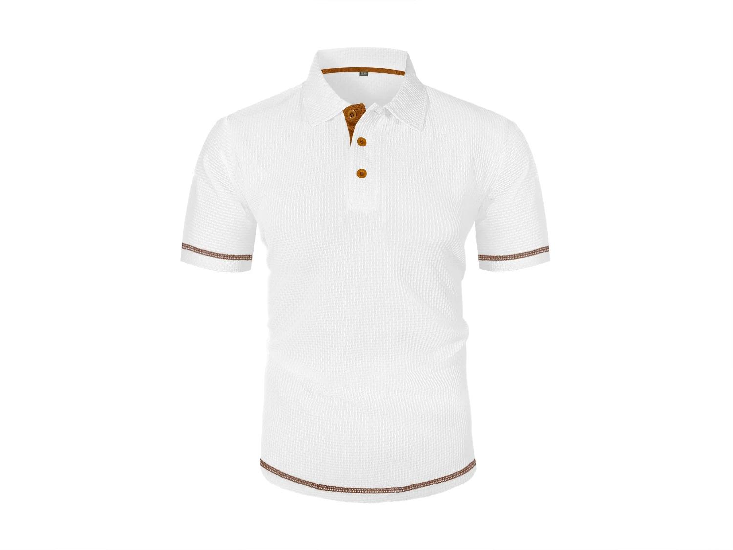 POLO d'été à revers en soie glacée pour hommes, T-shirt à manches courtes, haut pour hommes