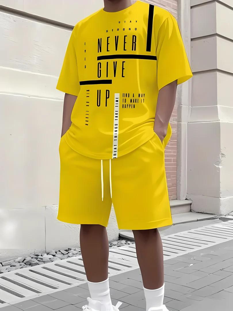 Ensemble short à manches courtes pour hommes, respirant et décontracté, imprimé en 3D, haut de rue u