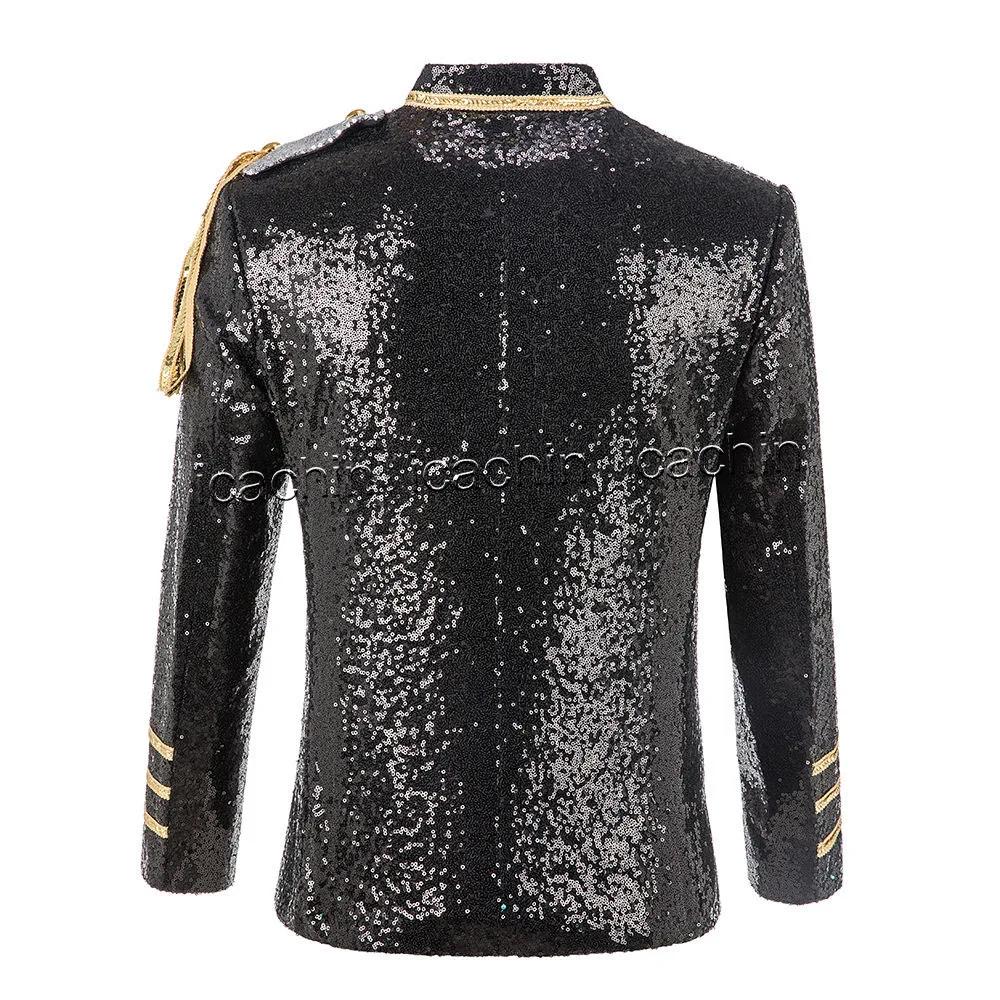 Veste de scène uniforme à paillettes pour hommes, costume MJ, blazer masculin, noir, rouge, bleu, ar