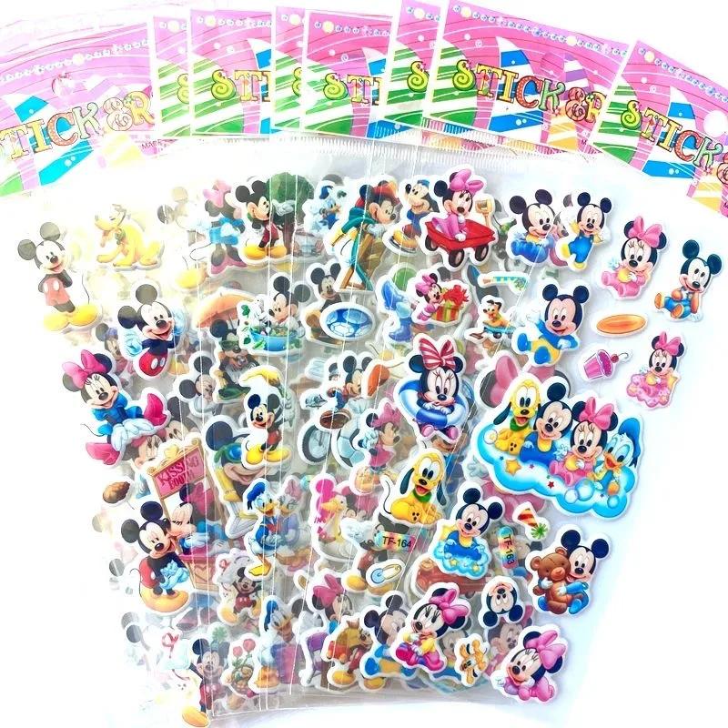 Autocollants de jouets Mickey Mouse Minnie 3D, 6/12 pièces, dessin animé pour enfants, pâte à bulles