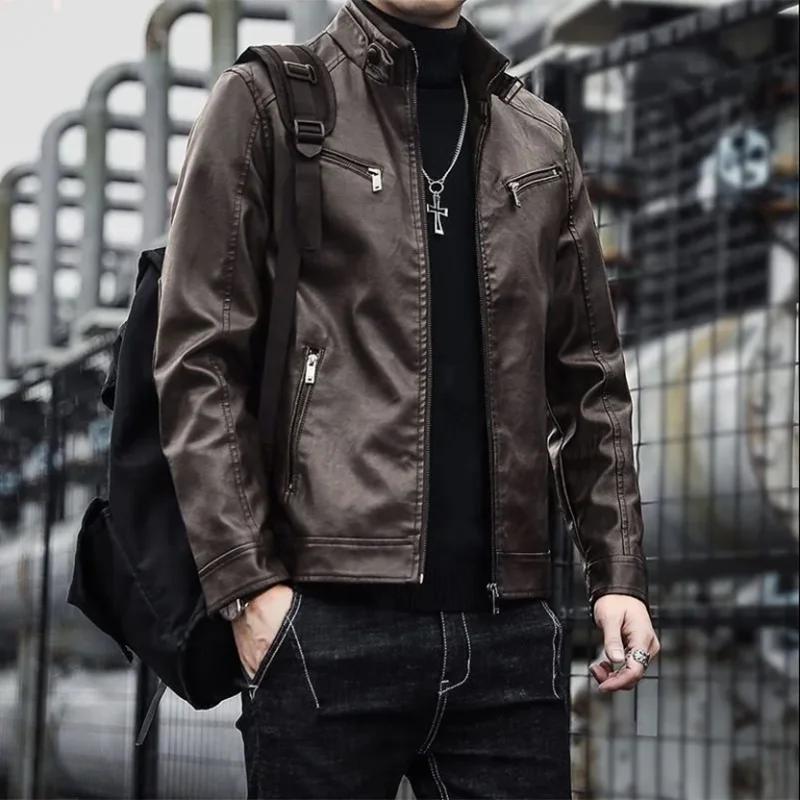 Hommes veste de costume en cuir hommes coupe ajustée manteau court hommes mode veste en cuir Streetw