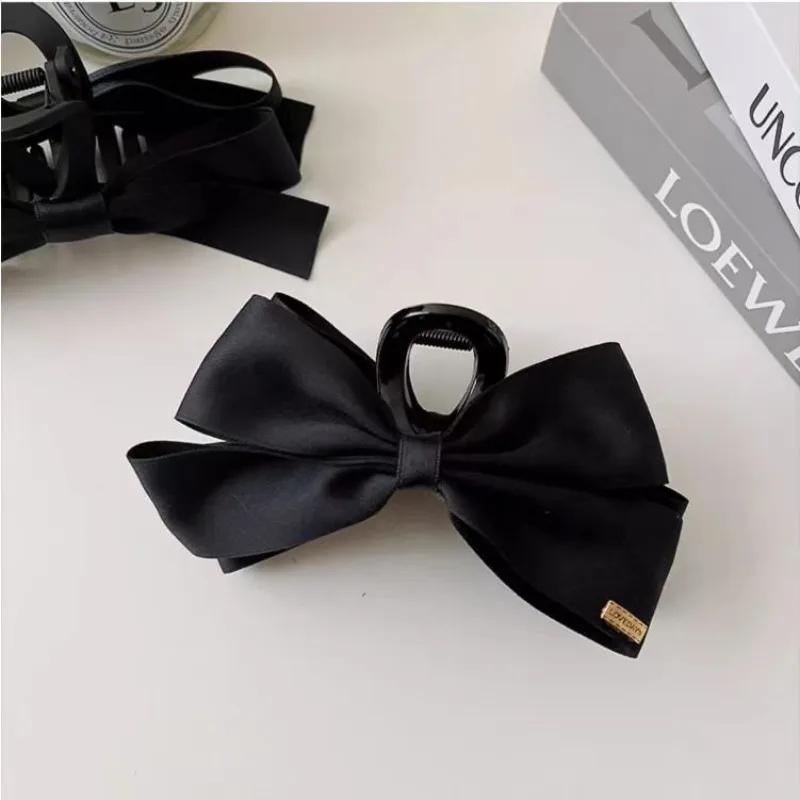 Pince à cheveux française élégante, pince à griffes avec nœud noir, Style Hepburn pour femmes et fil