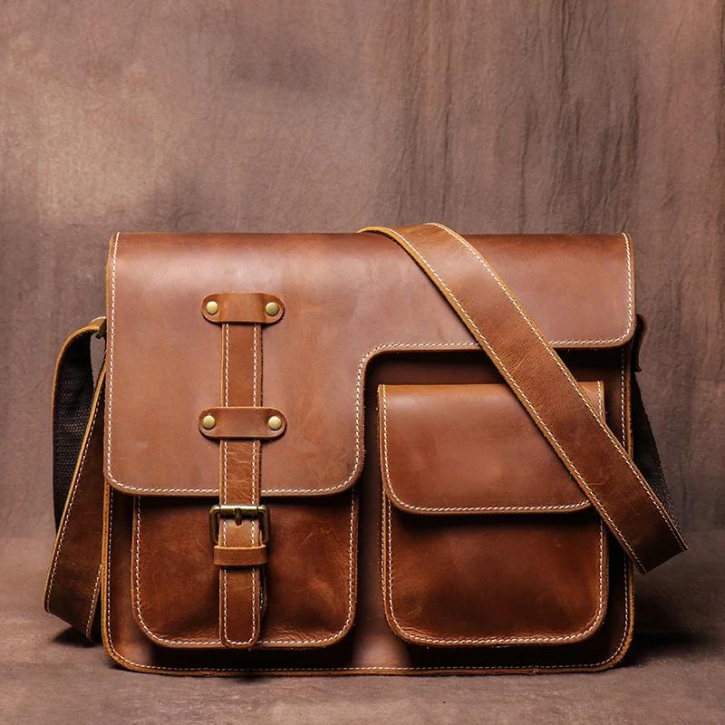LUOKIR véritable haute qualité Crazy Horse peau de vache épaule sac à bandoulière hommes en cuir de 
