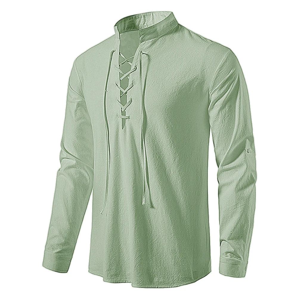 Nouveaux hommes blouse décontractée coton lin chemise hauts à manches longues t-shirt printemps auto