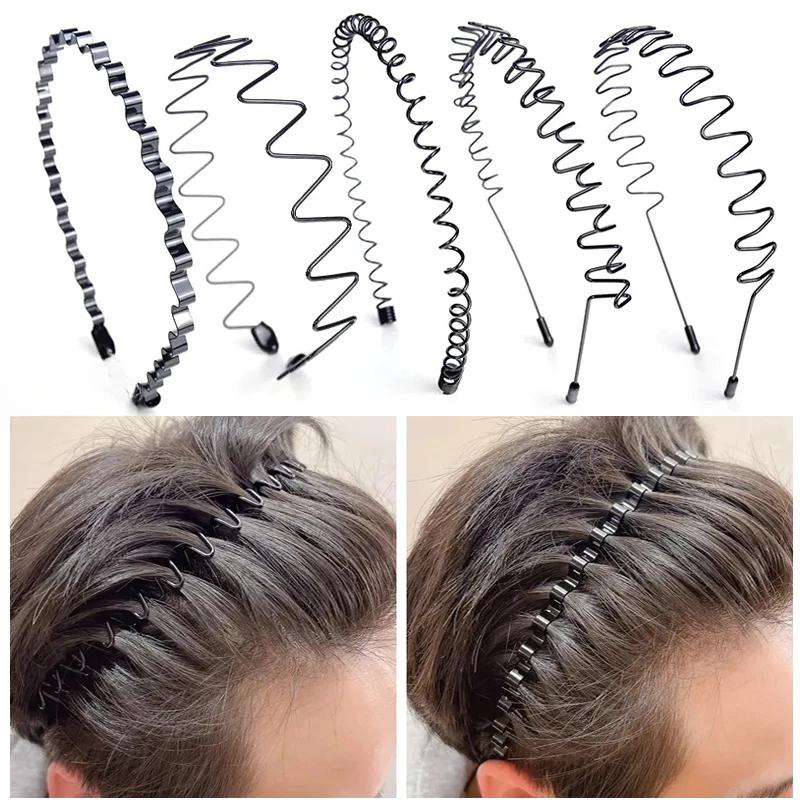 6/1 pièces mode métal bandeau pour hommes femmes unisexe noir ondulé cheveux tête cerceau sport band