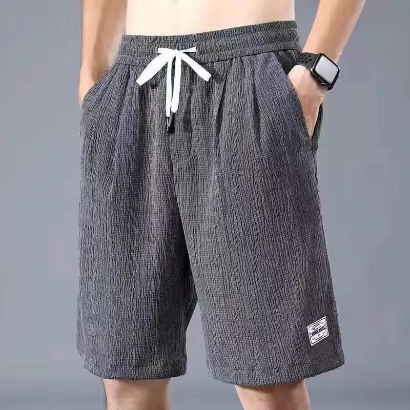Short décontracté en soie glacée pour hommes, coupe ample, Style d'été, grands pantalons, vêtements 