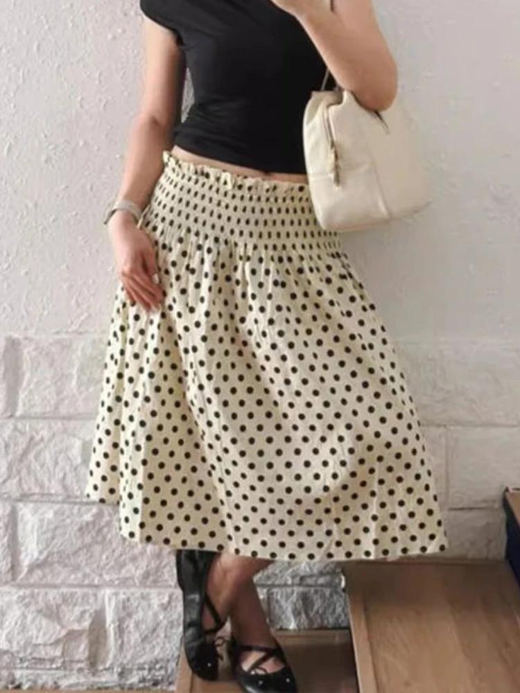 Français doux nouveau Design jupes à pois femmes rétro ample droite minceur jupe mi-longue femme jol