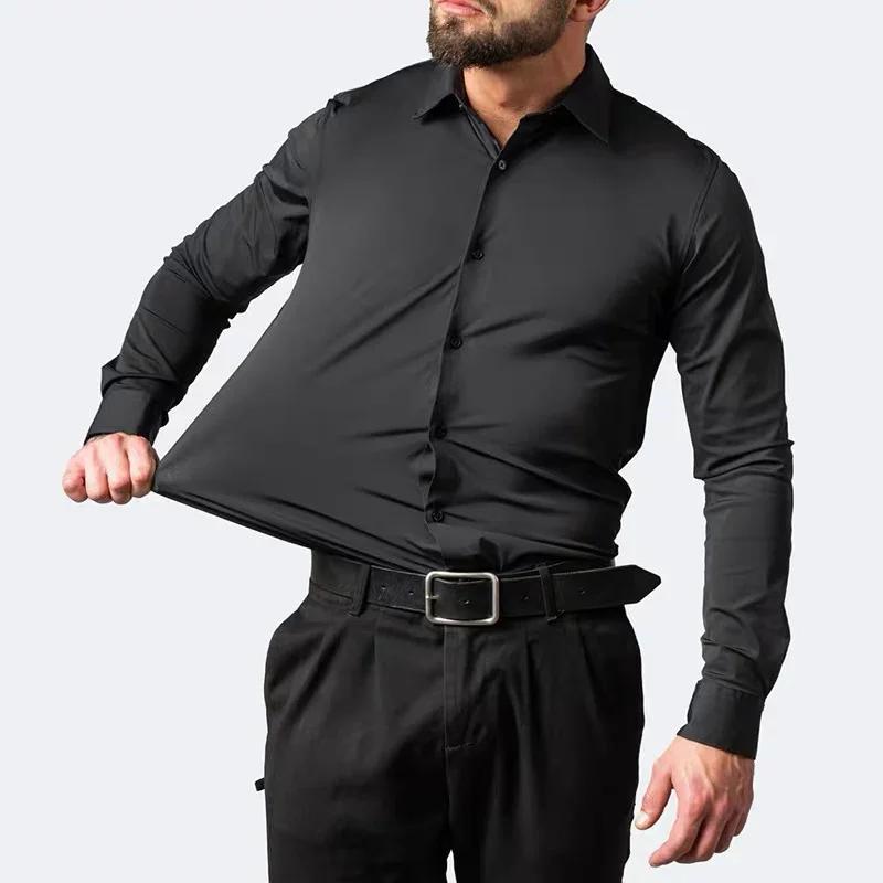 Chemise élastique à manches longues pour hommes, robe d'affaires sans repassage, tenue de travail pr