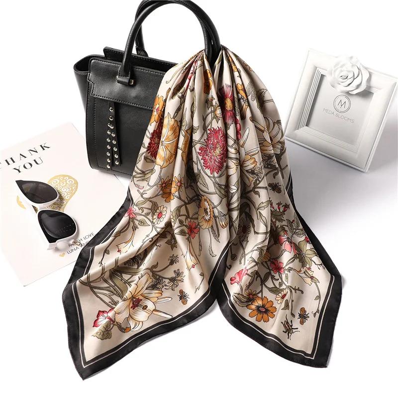 Foulards de luxe imprimés pour femmes, foulard en soie, décorations florales, petites cravates, band
