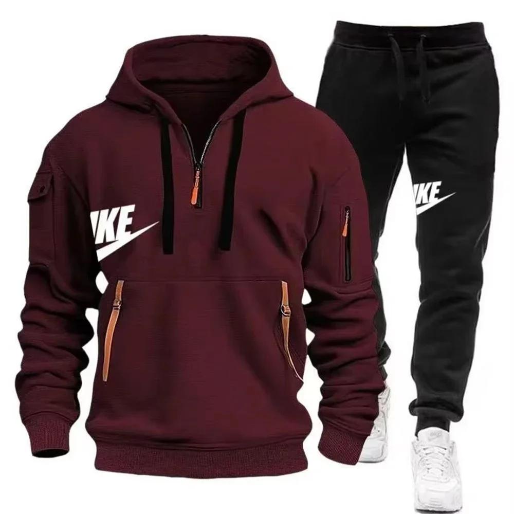 Nouveau costume d'automne et d'hiver pour hommes, sweat à capuche avec fermeture éclair + pantalon, 